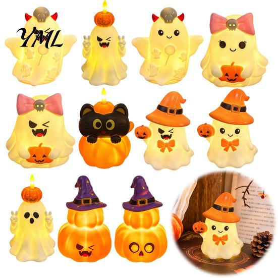 LED Night Light for Party Cute Halloween Ghost/Pumpkin Desktop Decoration, Battery Durable Plastic Operated Nursery with Warm Glow Home Decor