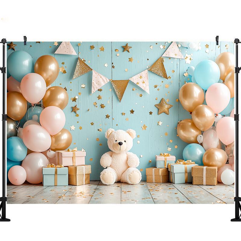 LS Happy Birthday Backdrop Photography Balloons Flower Bear Party Supplies Decor Child Baby Shower Photo Background Banner