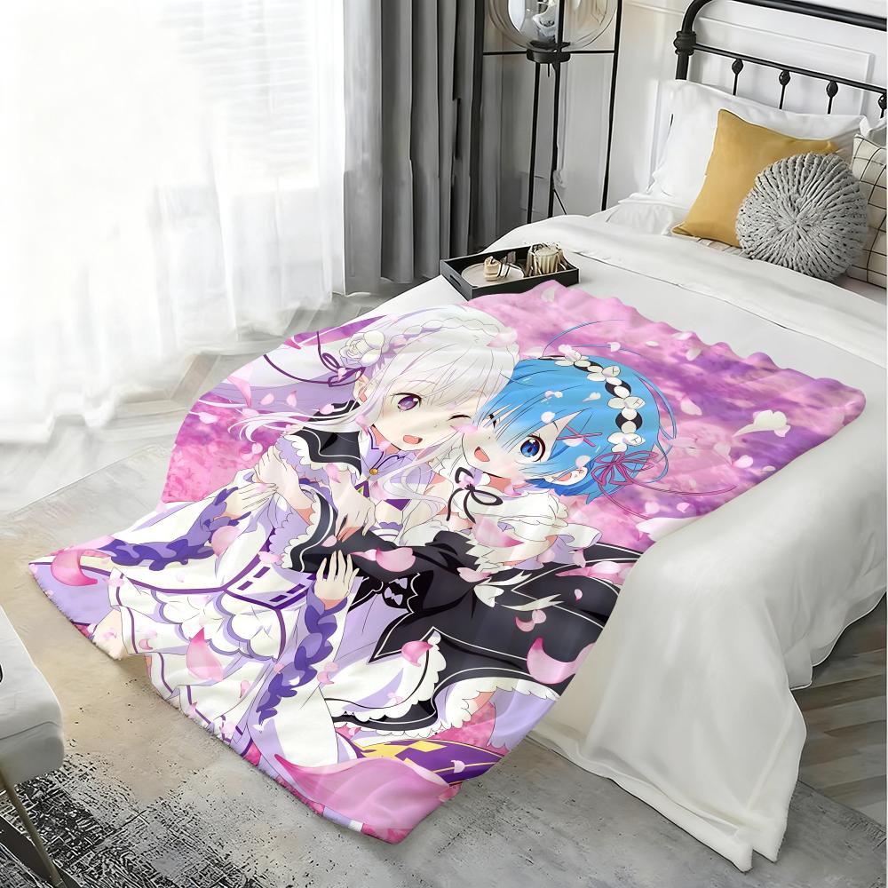 Anime ReZero Throw Kid-Friendly Flannel Throw Blanket Soft Warm Anti-Static Washable All Season