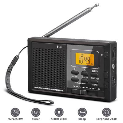 AM/FM/SW 9-диапазонный портативный радиоприемник 12/24 ч. Дисплей времени Цифровое радио-будильник Подсветка сна 2 батарейки АА
