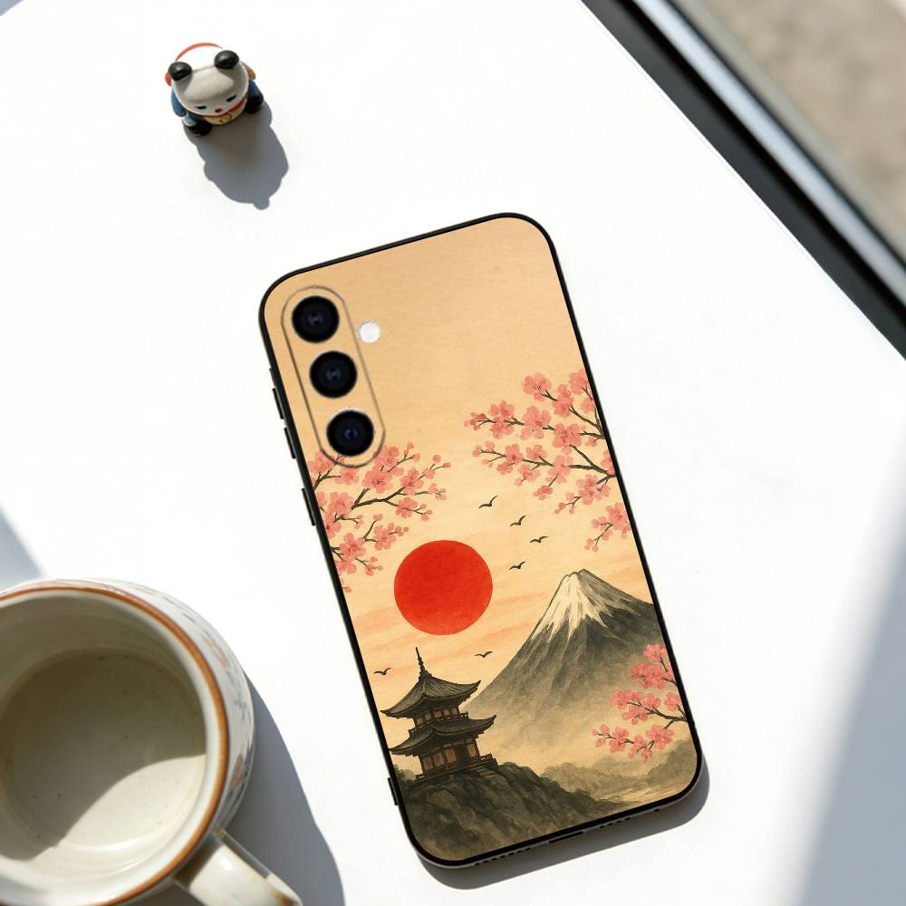 Япония Гора Фудзи Вишня Чехол для телефона для Samsung Galaxy A73, A72, A71, A70, A53, A52, A51, Другие Мягкий черный чехол
