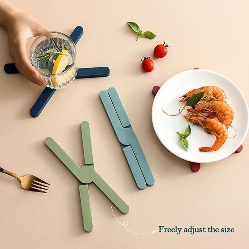 Non-slip Silicone Pad Trivets Collapsible Cross Trivets Pot Holder Table Placemat Dish Plate Coaster Heat-Resistant Pot Holder