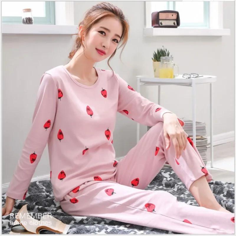 Женские пижамы больших размеров Весна и осень Пижамы для девочек Повседневные брюки с рисунком из мультфильмов Комплект домашней одежды с длинными рукавами Одежда для сна Домашняя одежда