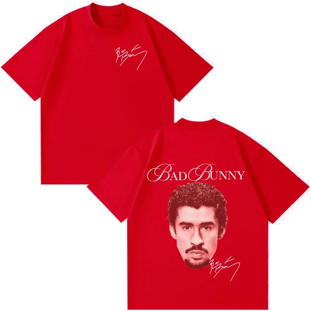 Singer Bad Bunny Vintage Print Tshirt Unisex Women Fashion Casual T Shirts Shortsleeved Loose Cotton Oversized Tshirts Streetwear