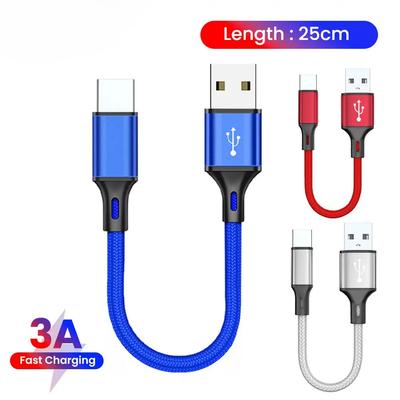 Короткий кабель 0,25 м, кабели Micro USB Type C, шнур для передачи данных, быстрая зарядка, портативный провод для внешнего аккумулятора iPhone 15, телефона Samsung Android