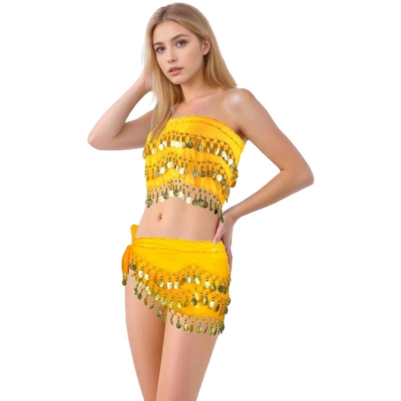 Костюмы для восточных танцев Монеты Хип-шарф для bellydance с топом Набор Аксессуар для костюма на Хэллоуин Женские наряды для bellydance