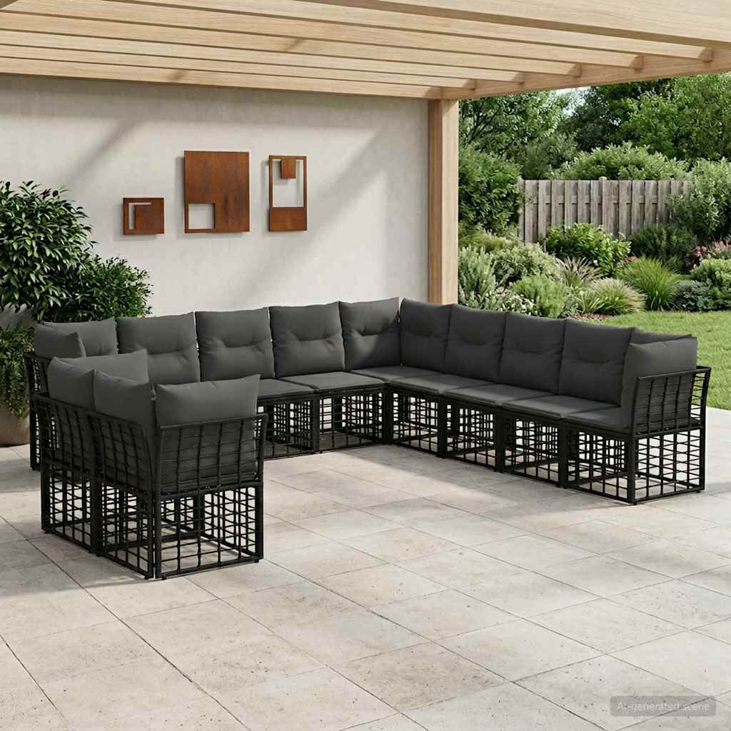 Outdoor Sofa Set Black Polyester