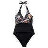 Sexy V-Neck Swimsuit One Piece Swimwear Women Fashion Print Pushup Bathing Suits Plunging Monokini Summer Beachwear