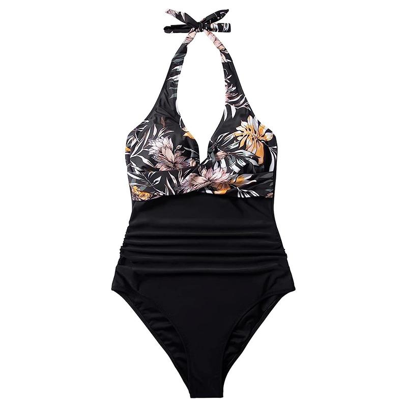 Sexy V-Neck Swimsuit One Piece Swimwear Women Fashion Print Pushup Bathing Suits Plunging Monokini Summer Beachwear