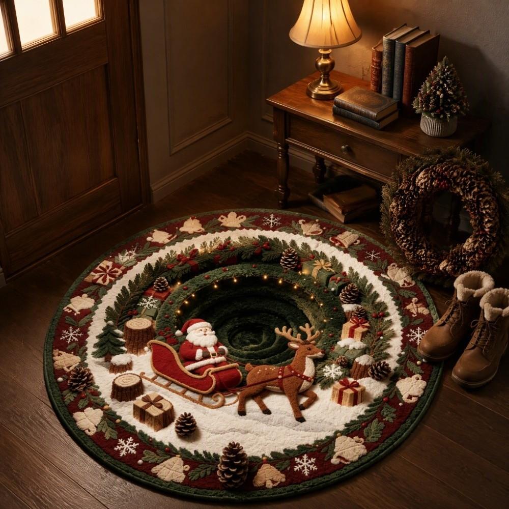 2D Flat Printed 3D Illusion Rug Santa Claus Xmas Home Decor Christmas Rug Outdoor