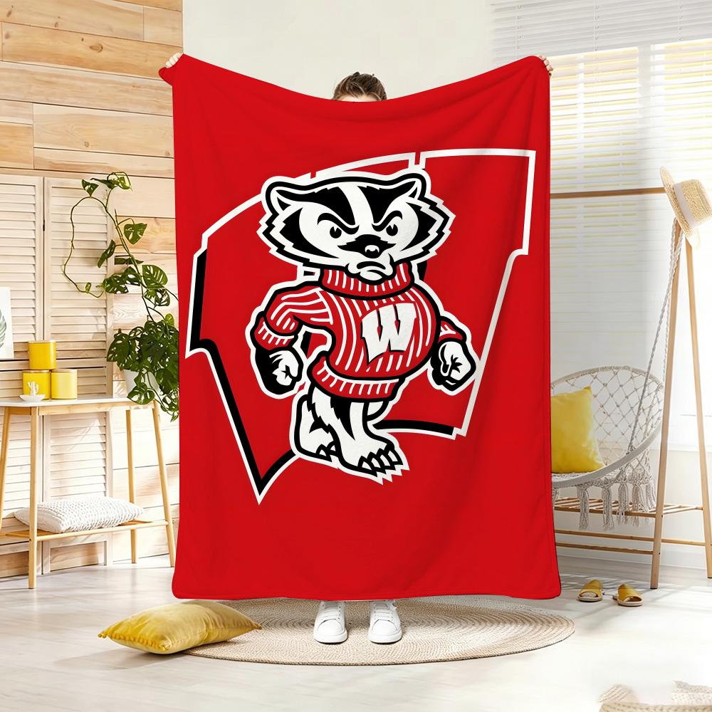Ретро Колледж W-Wisconsin Badger Плед Легкий 240 г Фланелевое Одеяло Мягкое Для Кожи Для Летнего Охлаждения