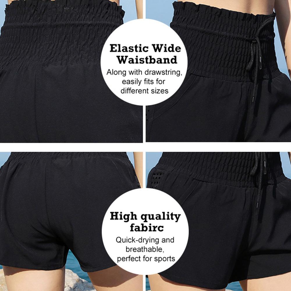 Women 2-in-1 Sports Shorts Qucik-Dry Breathable High Waist Drawstring Running Gym Yoga Shorts