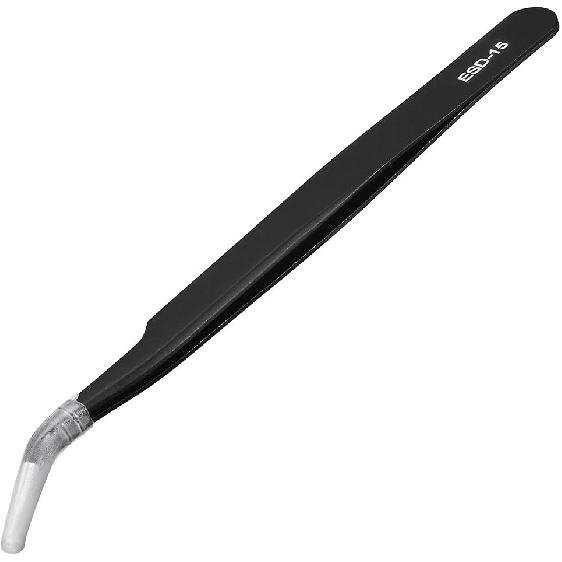 uxcell ESD-15 Tweezers, Anti-Static Stainless Steel Non-magnetic Curved Tip for Craft Jewelry Electronics, 4.84" Overall Length