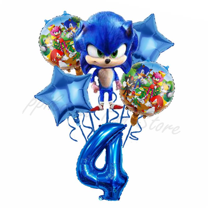 6Pcs Cartoon Hedgehog Balloons Sonic Theme Birthday Party Decoration Balloons For Boys Children Baby Bath Toys