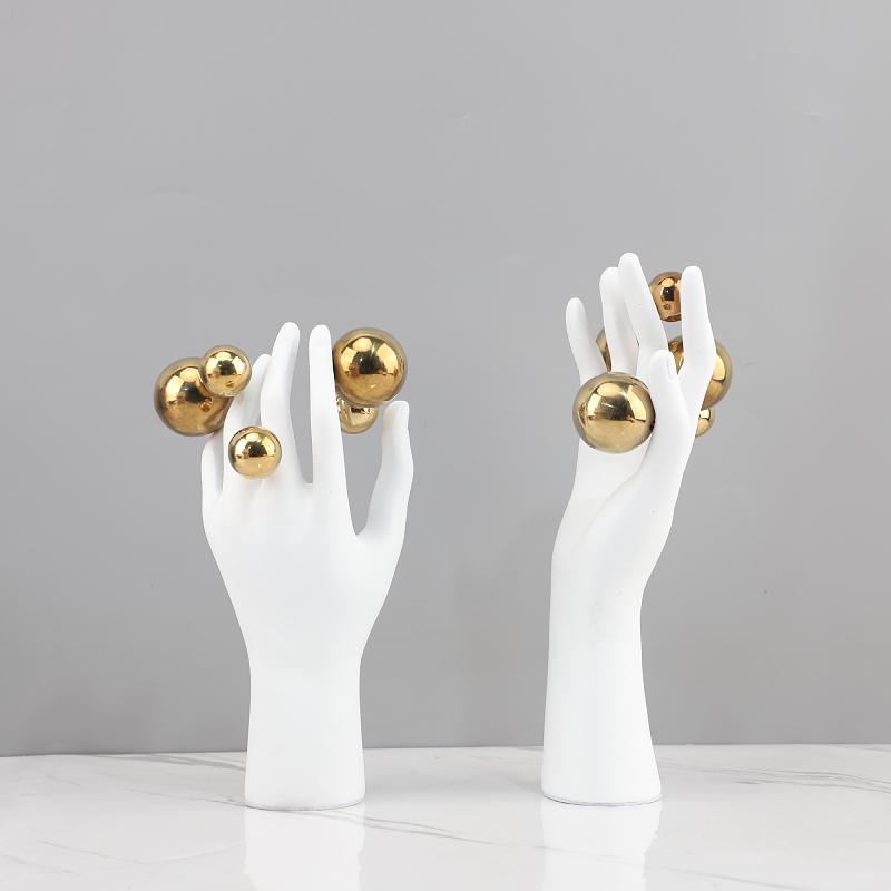 Creative Abstract Figures Sculpture Room Aesthetics Decor Golden Ball Decorative Character Hand Palm Crafts Desk Decoration