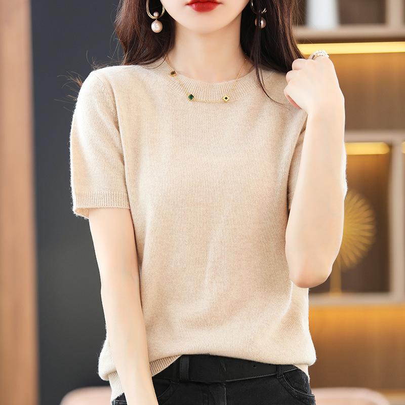 INDFS Женские модные повседневные осенне-зимние однотонные с принтом свитера с коротким рукавом и круглым вырезом