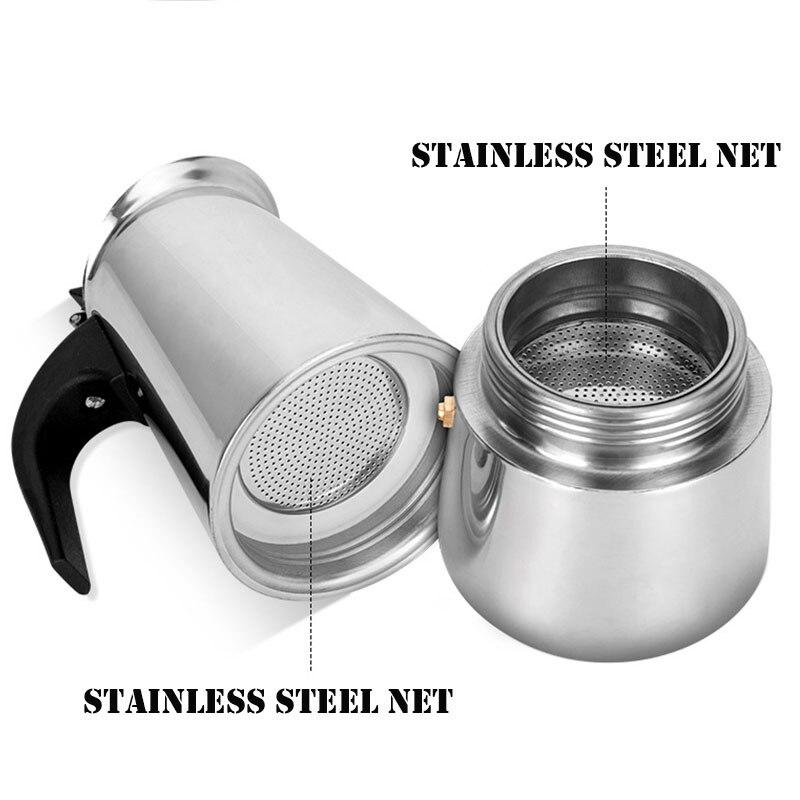 Кофеварка из нержавеющей стали, горшок Мока, гейзерная кофеварка, кофейник, кофеварка для эспрессо, пивовар, инструменты для кофе латте, перколятор, плита