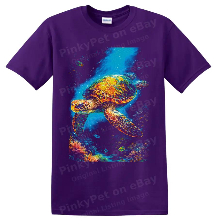 Sea Turtle T Shirt Colorful Coral Reef Ocean Wildlife Art Graphic Tee Gifts