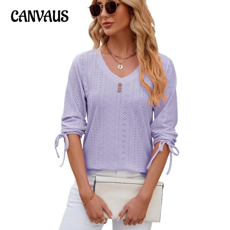 Весенне-летняя женская футболка, новая однотонная свободная футболка на пуговицах с v-образным вырезом, топы со средними рукавами