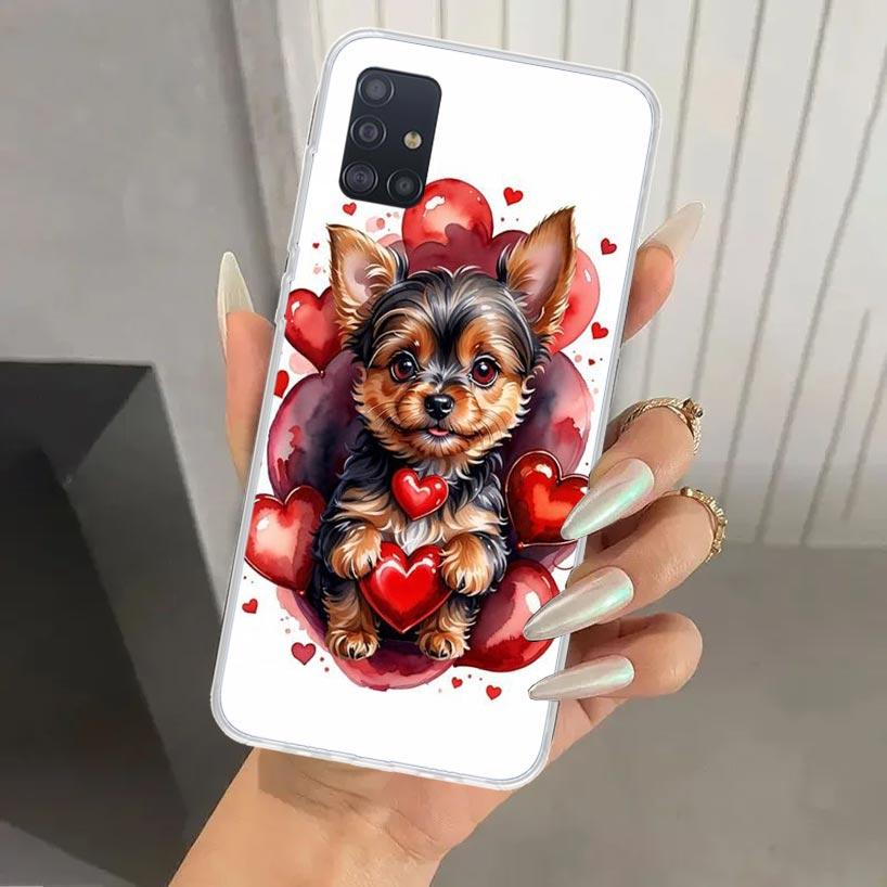 Милый Щенок Сердце Собаки Чехол для Телефона для Samsung Galaxy A52 A32 A22 A12 A02S A50S A30S A10S Note 20 Ultra 10 Plus S10 A31 A20 A71