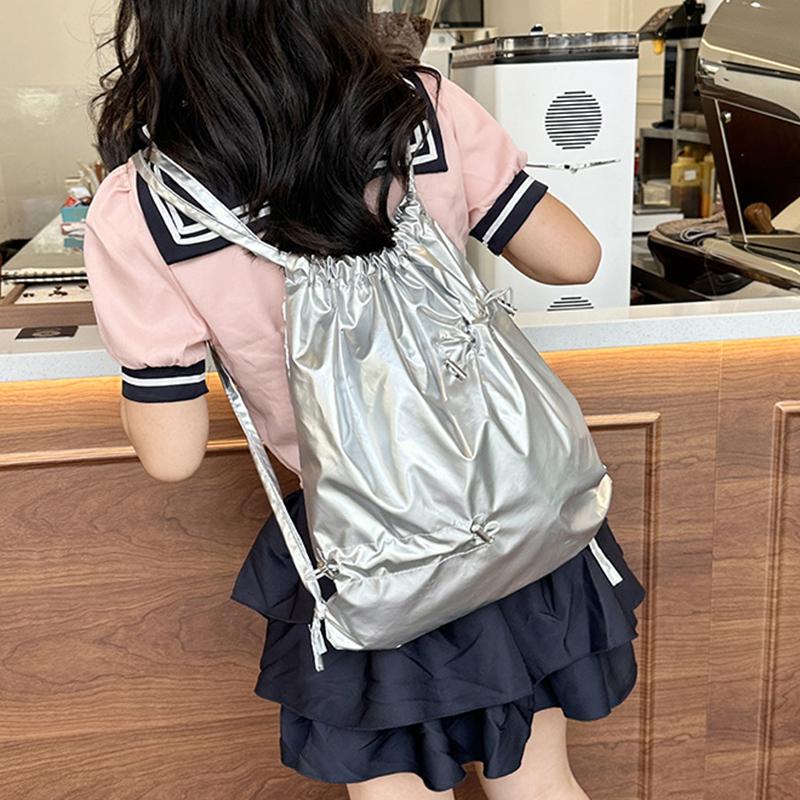 Новая серебристая сумка на двойном плече с завязками, женский корейский ленивый рюкзак, легкий, удобный для переноски, спортивный рюкзак для активного отдыха