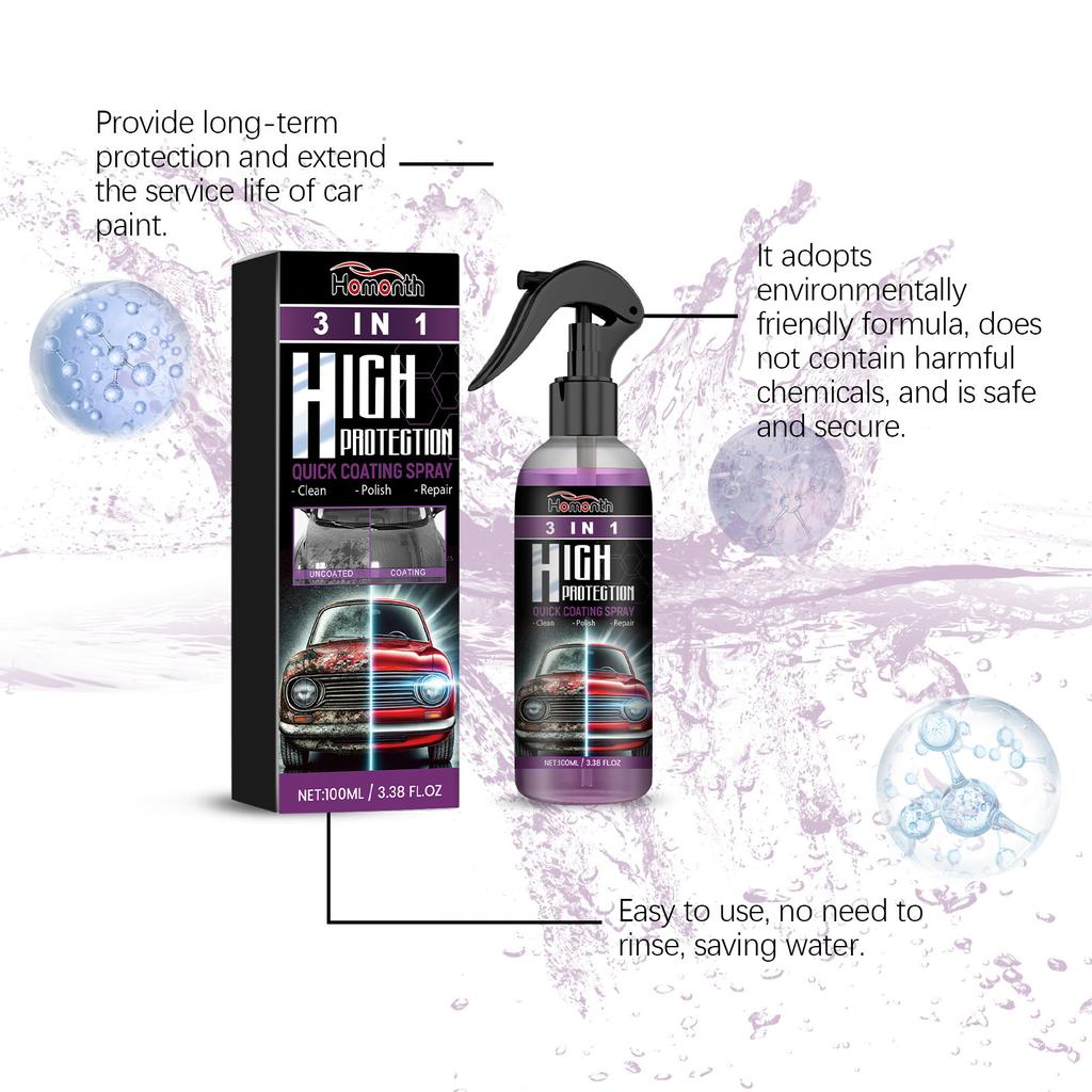 HOMONTH 100 мл 3 в 1 спрей для ремонта автомобильной краски с керамическим покрытием, быстрый спрей с нанопокрытием, воск, автомобильный гидрофобный очиститель для полировки краски