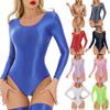 Womens Long Sleeve Leotard Glossy Bodysuit Stretchy Fitness Wear Nightclub Outfit Seamless Performance Wear