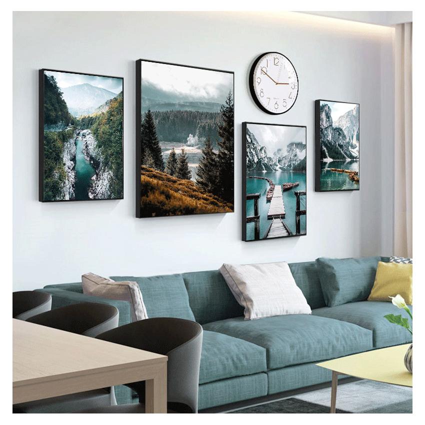 Scandinavian Nature Landscape Poster Mountain Lake Bridge Canvas Wall Art Print Painting Nordic Design Picture Modern Home Decor