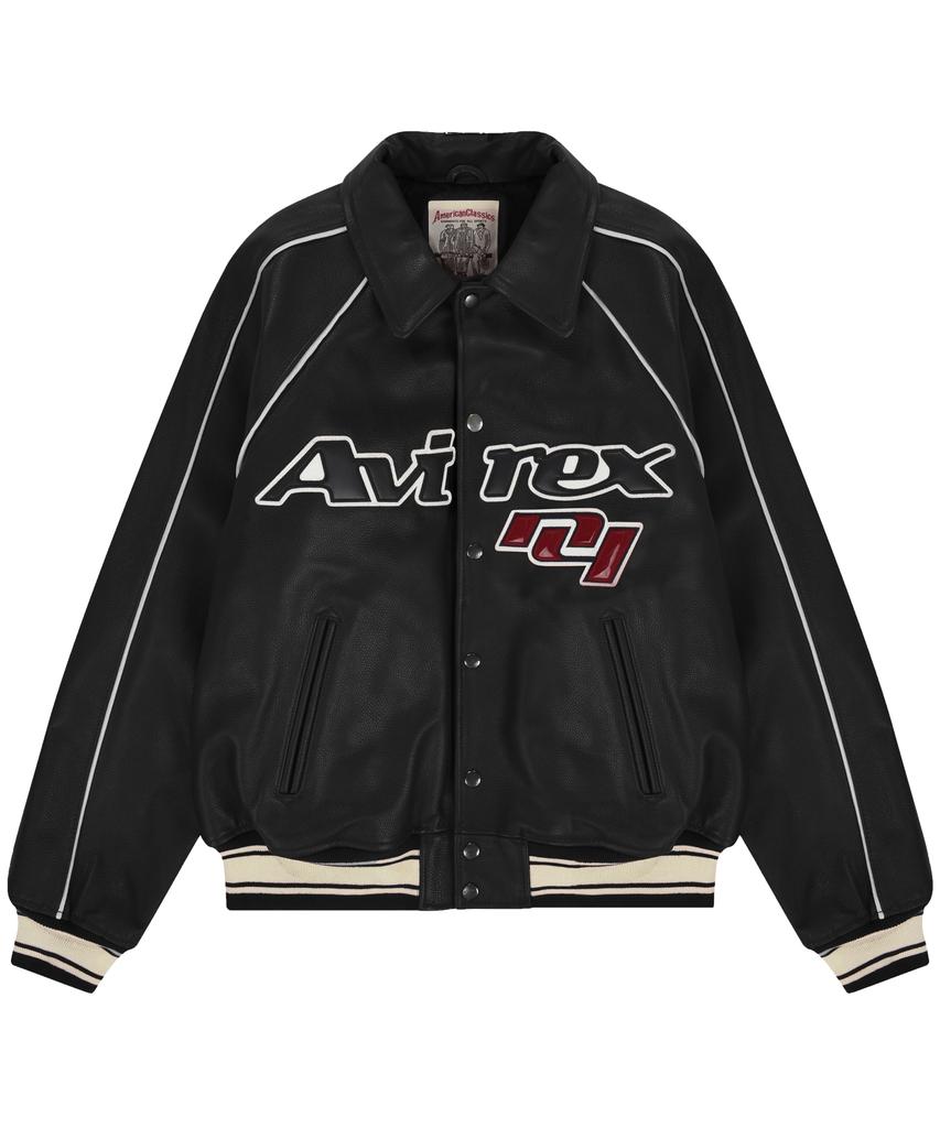 Avirex Cow Leather Logo Varsity Jacket / 7835950017 Black