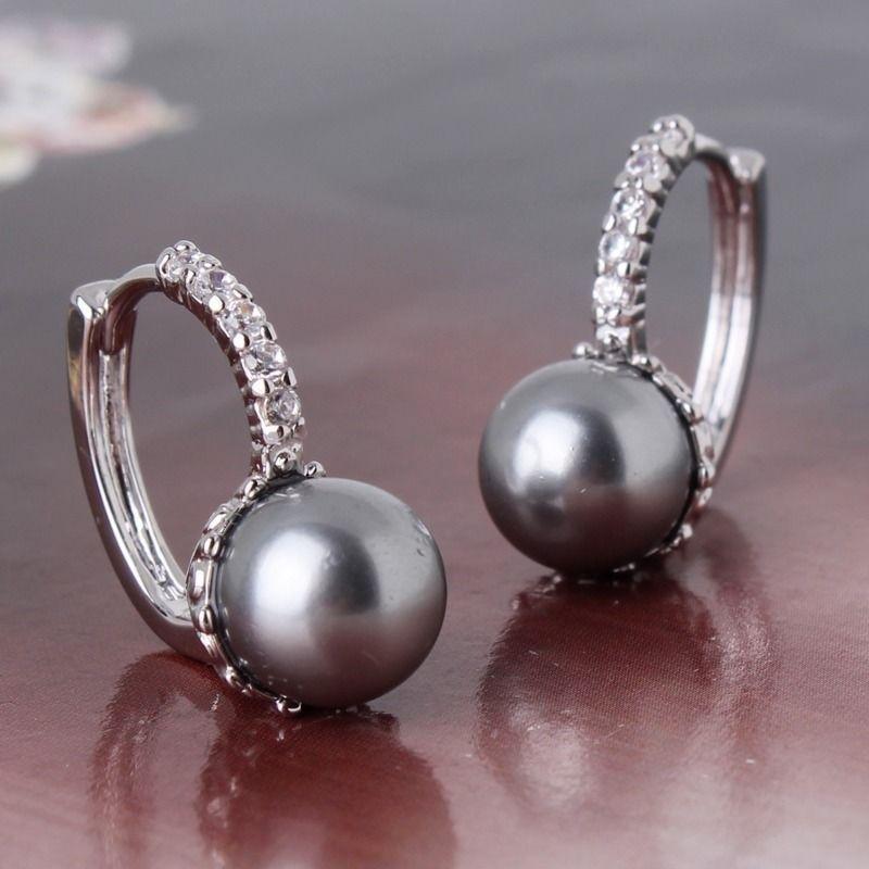 Elegnat женские серебряные обручальные серьги с искусственным жемчугом CZ