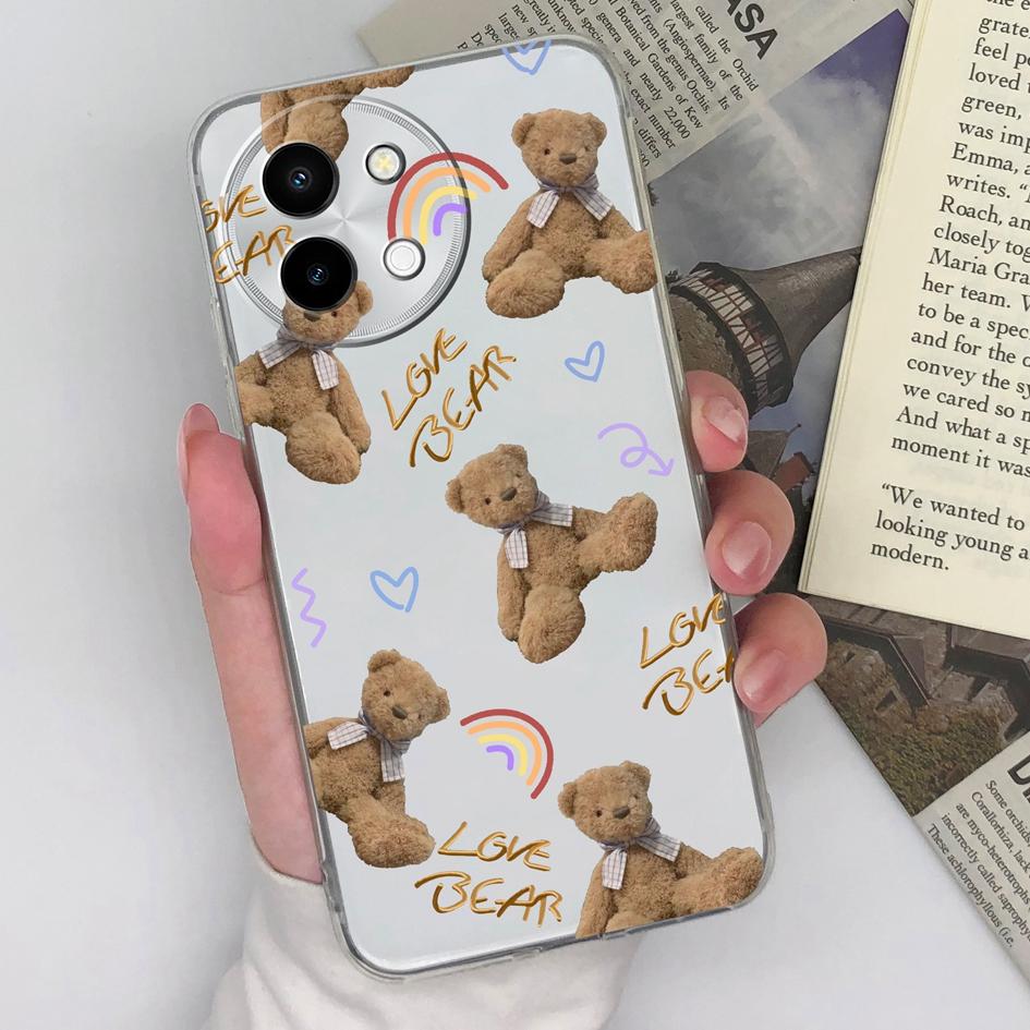 Для Vivo Y38 V40 Lite V30e Vivo Y200e 5G Y28 4G Vivo Y100 (ИДН) Задняя крышка силиконовый мягкий ТПУ прозрачный милый чехол медведь противоударные сумки для телефона для Vivo