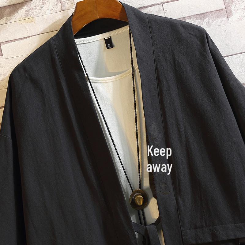 Мужской свободный вышитый халат в японском стиле с рукавами три четверти