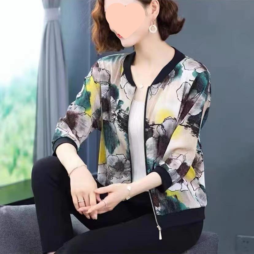 Summer Floral Print Sun Protection Cardigan for Women - Trendy, Lightweight, Plus Size Baseball Jacket Style