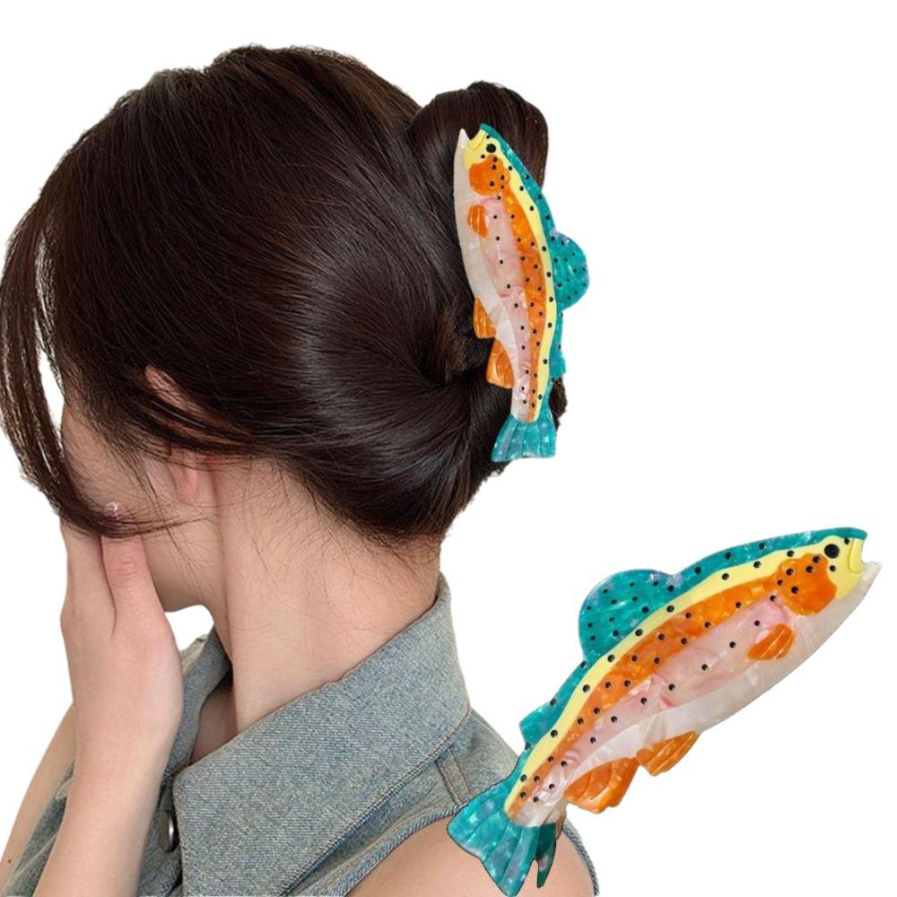 Acetate Small Claw Hairpin Thick Hair Compatible Barrettes Cute Salmon Fish Hair Clip Girl
