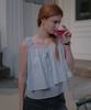 DEHEVE Flower Layered Sleeveless Blouse [Blue]