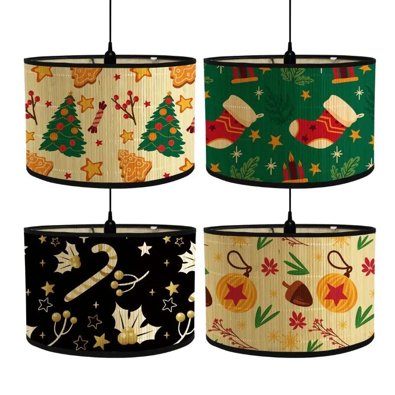 Рождественский складной абажур в этническом стиле с принтом, винтажная геометрия, поделки, световой чехол, красочный домашний декор, абажуры из бамбука