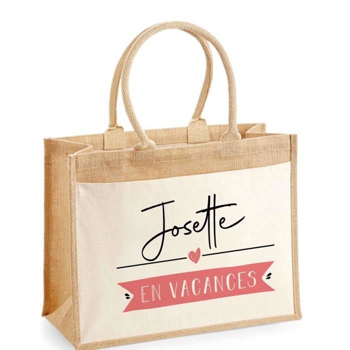 Sac de plage - PLANETEE - Jute avec poche Josette en Vacances - Coton multicolore - 43x33 cm - Imprimé en France