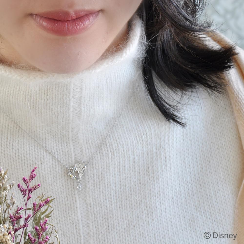 Peter Pan Tinkerbell Silver Pendant Necklace Rhodium Plated Cubic Zirconia Heart Happiness Amulet Christmas [Disney] (VPCDS20309)