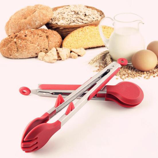 Щипцы для еды, устойчивые к царапинам, с подставкой. Удобная термостойкая ручка. Универсальный зажим для еды.