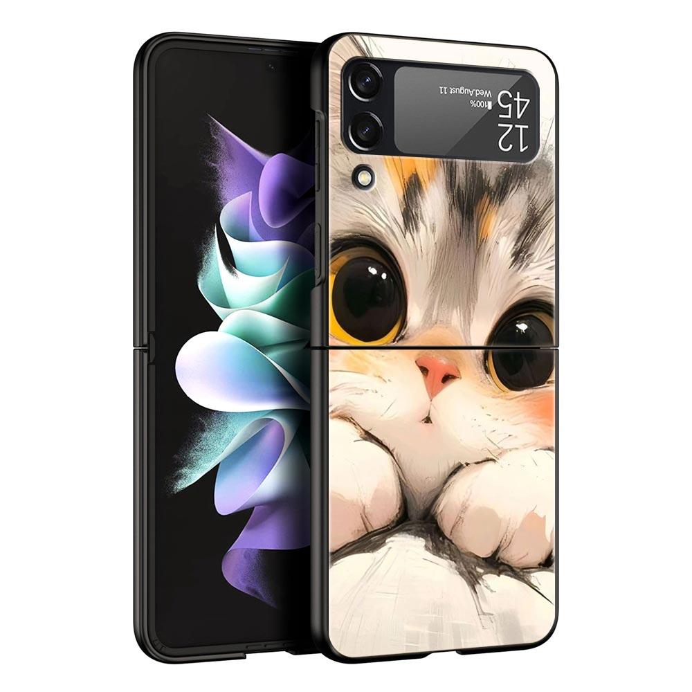 Милый кот Жесткий ПК Чехол для Телефона Для Samsung Galaxy Z Flip 7 6 5 4 Черный Чехол Для Galaxy Z Flip 3 Складной Fundas Чехол Capas Сумки