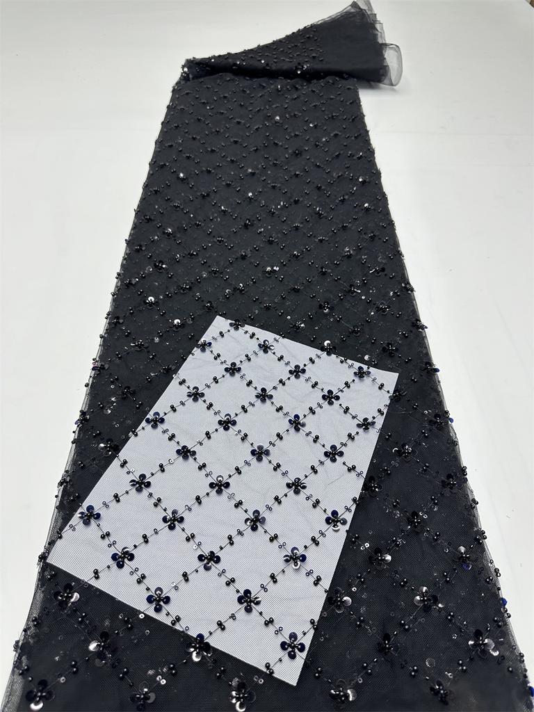 Золотая африканская кружевная ткань из тюля 2025 Французская сетка с пайетками Ткань для шитья Вышивка бисером Кружево Тюль Сетка Нигерия Платье 5 ярдов