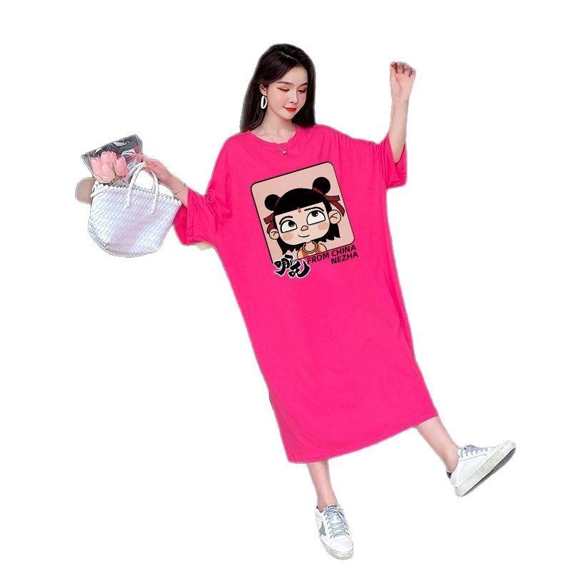 Женское свободное повседневное платье с коротким рукавом, маленький размер, большой размер, утягивающая футболка, платье выше колена