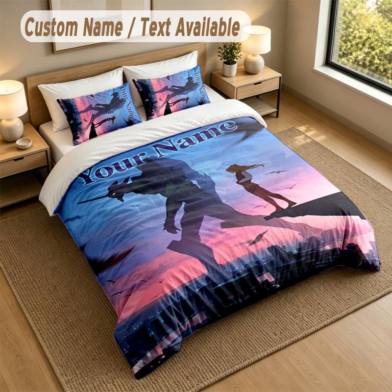 3Pcs Bedding Set Custom Name Text, 1 Sheet 2 Pillowcases Home Bed DecorNeon Genesis Evangelion
