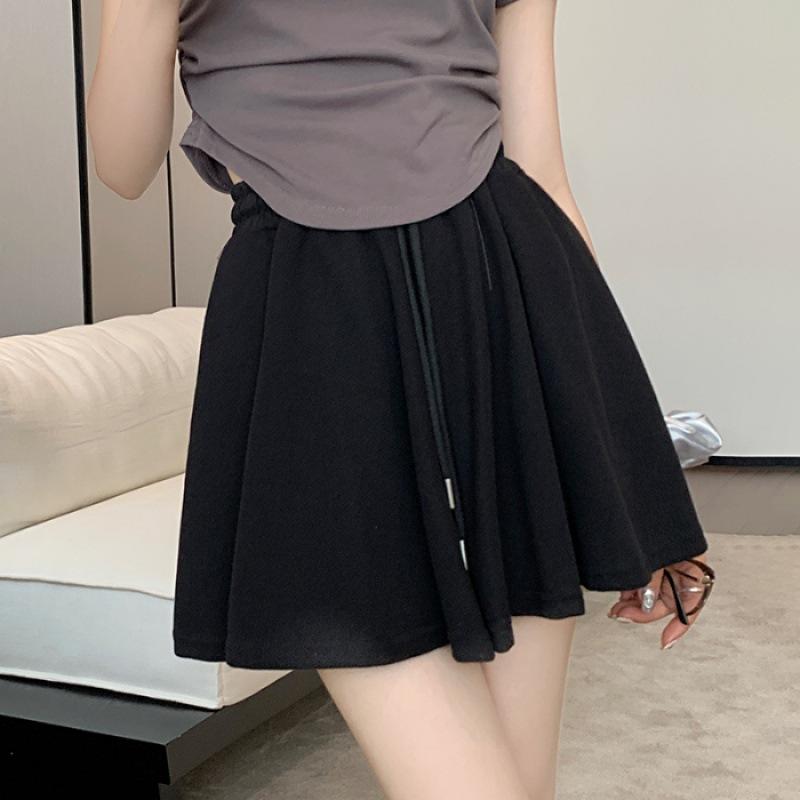 Drawstring Sports Shorts Women's Summer Elastic Waist Sag Loose Look Slim Everything with A Line Casual Wide Leg Skirt Pants