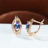 Mystic Rainbow Crystal Oval Stone Earrings Charm Rose Gold Color Wedding Earrings Cute Multicolor Zircon Hoop Earrings For Women