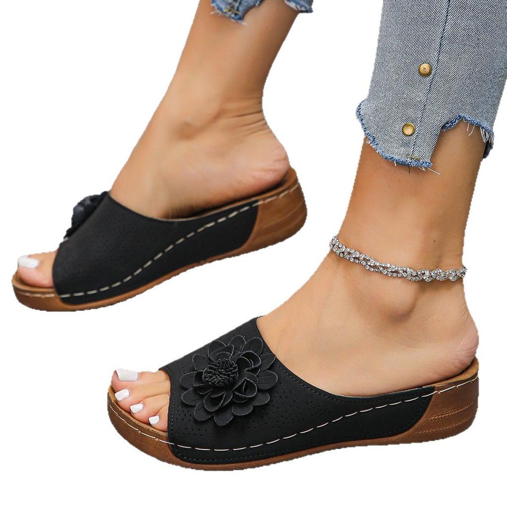 Spring and Summer Slope Heel Exposed Toe Slippers for Women, Cool Slippers, Plus Size Women's Shoes