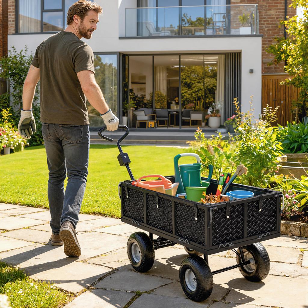 114L Steel Frame Garden Cart Trolley Black