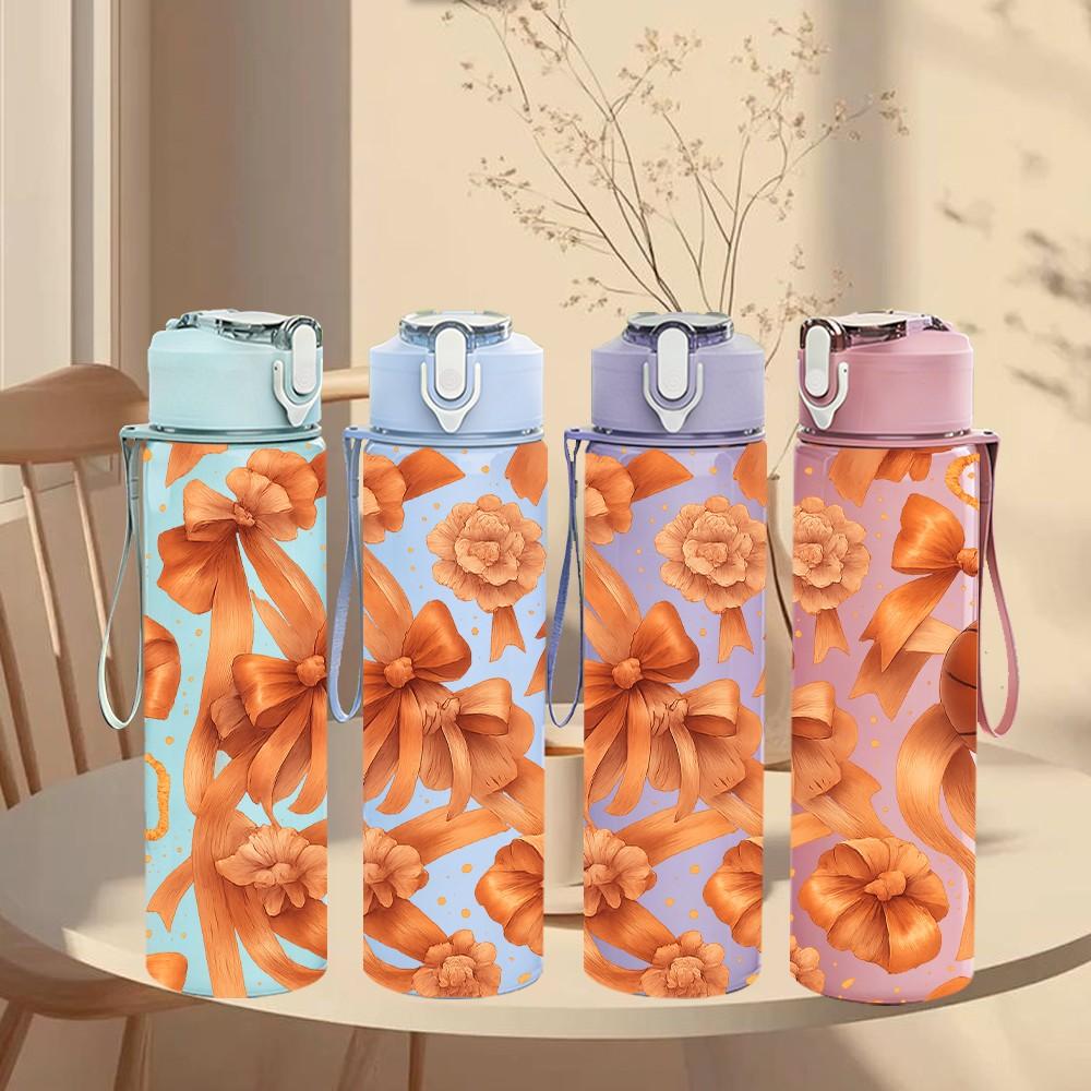 1PC Flower Basketball Repeat Pattern 750ml Color Plastic Sports Water Bottle Leakproof Flip Straw Lid Suitable for Sports Office Home Use