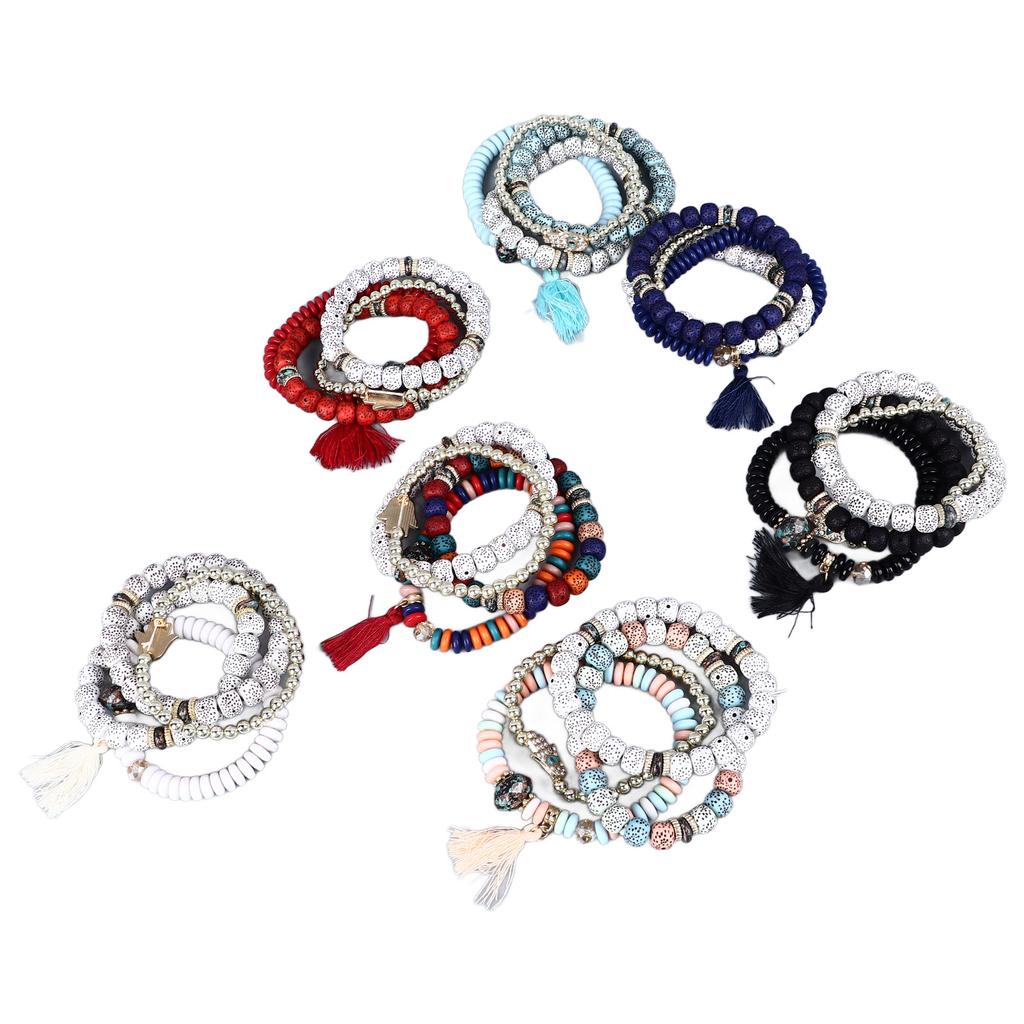 Colorful Beaded Bracelet Multilayer Stackable Bead Bracelet Multicolor Stretch Beads Bracelet for