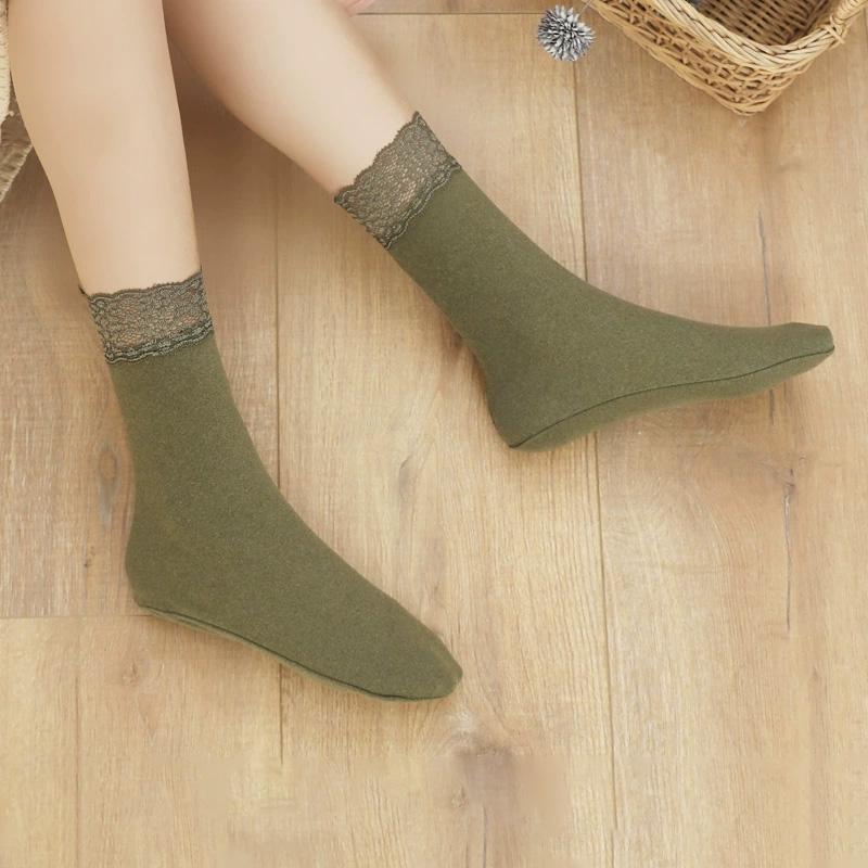 1Pair Snow Socks Keep Warm Thicken Self-heating Cotton Winter Fleece-lined Socks Lace